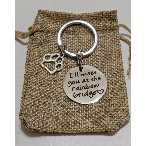 I'll Meet You Rainbow Bridge Paw PET DOG Memorial Key Chain Keyring keyring - Picture 3 of 3